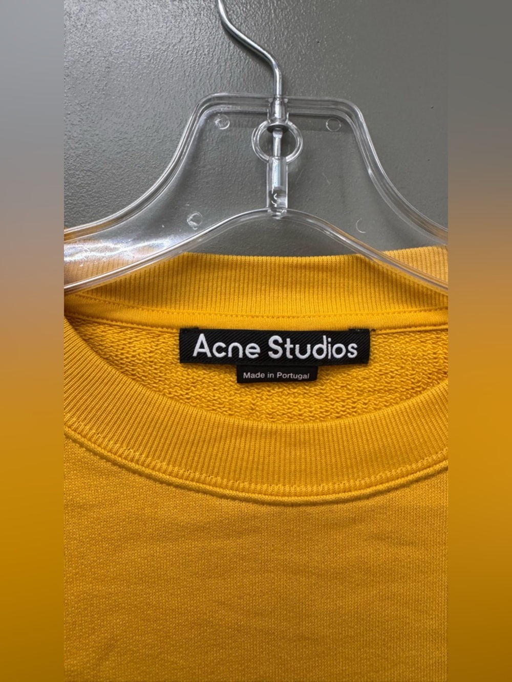 Acne Studios Fairview Face Mens XS Honey Yellow Fleeceback Crewneck Sweater - Picture 5 of 10